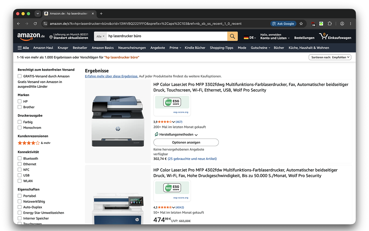 In den Amazon-Suchergebnissen